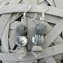 Matte earrings jasper piccaso balls (0.8cm) silver hooks