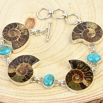 Ammonite and turquoise bracelet Ag 925/1000 27.4g