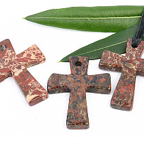 Přívěsek na kůži kříž jaspis brekciový