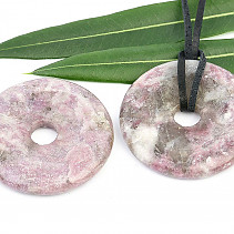 Donut z lepidolitu - přívěsek na kůži (cca 4cm)