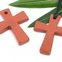 Leather pendant - red jasper cross (approx. 4cm)