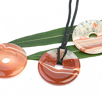 Striped agate donut leather pendant (approx. 3.5 cm)