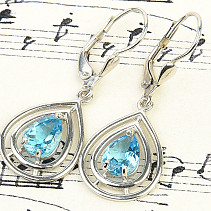 Women's longer teardrop earrings with blue topaz Ag 925/1000 + Rh