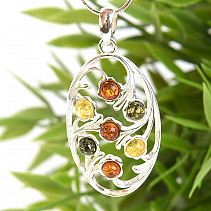 Amber in multiple colors in the shape of balls in silver pendant Ag 925/1000