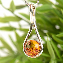 Drop-shaped pendant with round amber Ag 925/1000