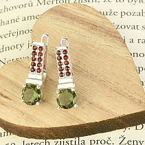 Silver women's earrings with vltavine and garnets Ag 925/1000 + Rh