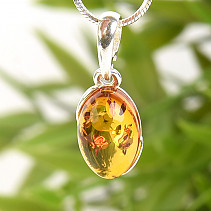 Women's pendant with amber in honey shade Ag 925/1000