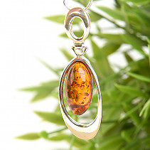 Oval silver pendant with amber Ag 925/1000
