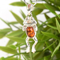 Pendant silver frog with honey amber Ag 925/1000