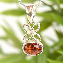 Silver flower pendant with amber Ag 925/1000