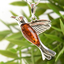 Silver pendant in the shape of a bird with amber Ag 925/1000