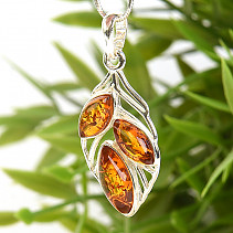 Silver pendant in an interesting shape with amber Ag 925/1000