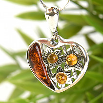 Heart silver pendant with amber Ag 925/1000