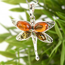 Silver pendant in the shape of a dragonfly with amber Ag 925/1000