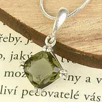 Silver pendant in the shape of a rhombus with vltavitine Ag 925/1000
