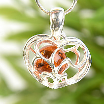 Silver heart with amber pendant Ag 925/1000