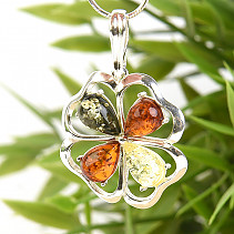Silver pendant in the shape of a four-leaf clover with amber Ag 925/1000