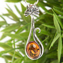 Oval-shaped amber in Ag 925/1000 silver pendant