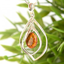 Silver pendant in the shape of a double drop with amber Ag 925/1000