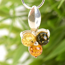 Silver pendant with amber of three colors Ag 925/1000