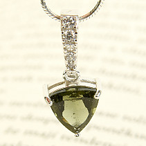 Silver pendant with vltavine and zircons Ag 925/1000 + Rh