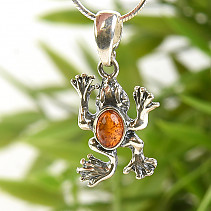 Frog pendant with amber Ag 925/1000