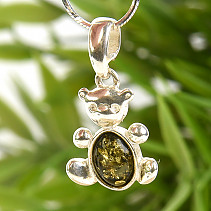 Cute pendant in the shape of a teddy bear with amber Ag 925/1000