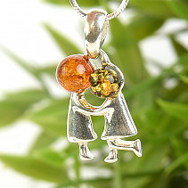 Silver pendant of a couple in love with amber Ag 925/1000