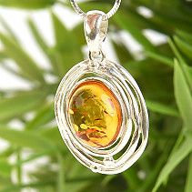 Decorated pendant with oval amber Ag 925/1000