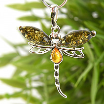 Dragonfly silver pendant with amber Ag 925/1000