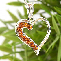 Silver heart pendant with amber Ag 925/1000