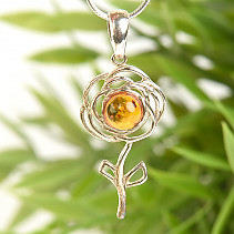 Silver rose pendant with amber Ag 925/1000