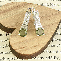 Silver earrings with vltavine and zircons Ag 925/1000 + Rh