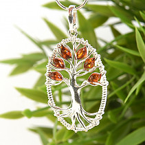 Silver round pendant tree of luck with ambers Ag 925/1000