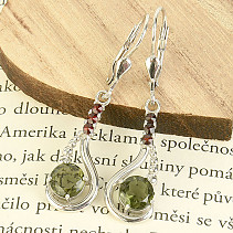 Women's dangling earrings with vltavine and garnets Ag 925/1000 + Rh