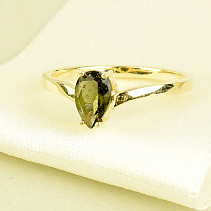 Drop-shaped gold ring with vltavitine size 58 Au 585/1000 14 carats 2.56g