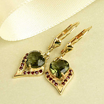 Gold earrings with flints and garnets 3.85g Au 585/1000 14 carats