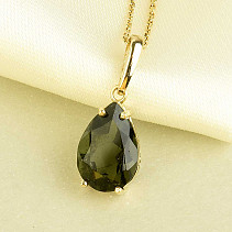 Elegant gold pendant with vltavine 1.91g Au 585/1000 14 carats