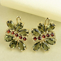 Vltavine earrings with garnets Au 585/1000 14K