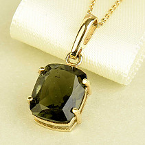 Gold pendant with vltavine in the shape of a rectangle Au 585/1000 14K 2.01g
