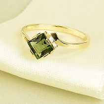 Zlatý vltavínový prsten ve velikosti 58 Au 585/1000 14 karátů 2,41g