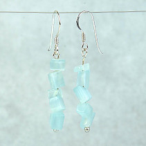 Earrings made of stone ulexite blue light Ag