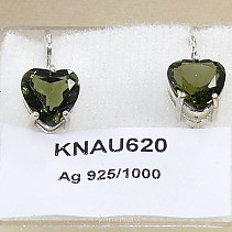 Moldavite earrings in the shape of hearts 8 mm Ag 925/1000