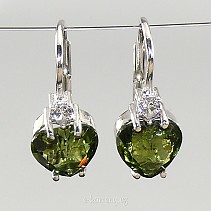 Cut moldavite earrings, heart-shaped 8x8mm Ag 925/1000