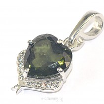Moldavite pendant with heart cut cubic zirconia with Ag 925/1000
