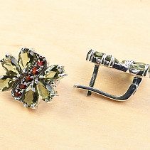 Women earrings moldavites and grenades Ag 925/1000 Rh