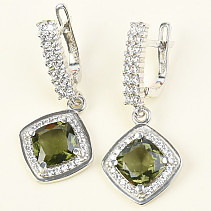 Women Moldavite 8mm and earrings zircon 925/1000 Ag + Rh