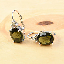 Earrings of moldavite + zircons Ag 925/1000 + Rh