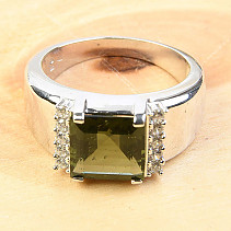 Vltavín prsten čtverec 10 x 10mm Ag 925/1000 Rh