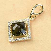 Moldavite pendant with zircon and diamond cut 3.54 g (Au 585/1000)